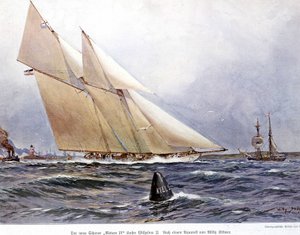 Wyścig żeglarski: Żaglówka „”Meteor IV”” – akwarela Willy Stower