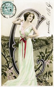 C: Bianca Toledo, artystka, piosenkarka i tancerka Sewilli z Belle Epoque - Casino de Paris, Folies Bergere, Jardin de Paris - Alfabet na pocztówce