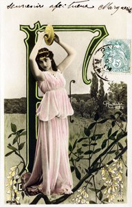 F : Mlle Beauregard, artysta z lat 1900 - Alfabet na pocztówce autorstwa Studio Reutlinger