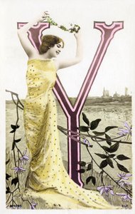 Y : Bianca Toledo, artystka, piosenkarka i tancerka sewilli z Belle Epoque - Casino de Paris, Folies Bergere - alfabet na pocztówce
