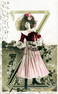 Z: Constance Elise De Vere, francuska aktorka pochodzenia angielskiego urodzona w Belgii, alfabet na pocztówce