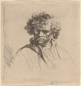 Kędzierzawy mężczyzna z krzywymi ustami autorstwa Studio of Rembrandt van Rijn