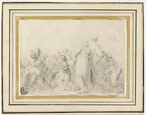 Scena rodzajowa ze starcem, wieśniaczkami i dziećmi autorstwa Style of Jean Baptiste Greuze