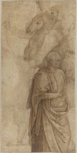 Jeździec i stojący udrapowany mężczyzna, po antyku [verso] autorstwa Style of Pietro Perugino