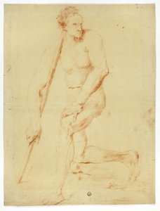 Akademicki akt męski opierający się o laskę autorstwa Style of Pompeo Girolamo Batoni