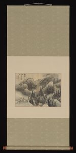 Deszczowy pejzaż, koniec XVIII wieku (liść albumu zamontowany jako wiszący zwój; tusz i kolor na włóknie łykowym) autorstwa Su-gyu Kim