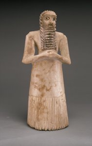 Stały wyznawca płci męskiej, wczesna dynastyka, ok. 2900-2600 p.n.e. (alabaster gipsowy, muszla, czarny wapień, bitum) autorstwa Sumerian