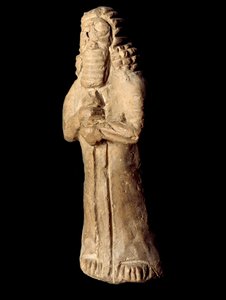 Cywilizacja sumeryjska: statuetka z terakoty ochronnego dżina ułożona pod fundamentami domu. VIII-VII w. p.n.e. Ciemny. 13 cm Bagdad, Narodowe Muzeum Iraku