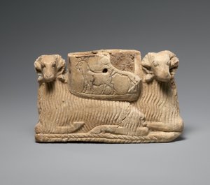 Statek wsparty na dwóch baranach, ok. 1930 r. 2600-2500 pne (alabaster gipsowy) autorstwa Sumerian Sumerian