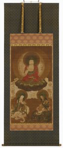 Triada buddyjska: Sakjamuni, Mandziuśri i Samantabhadra, okres Edo, połowa XVII-początek XVIII wieku. autorstwa Sumiyoshi Gukei