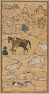 Akbar dosiadający konia, strona z Chester Beatty Akbar Nama History of Akbar, 1605-07. autorstwa Sur Das Gujarati