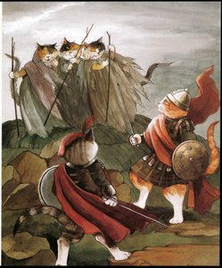 Ilustracja z książki Shakespeare Cats (wyd. 1996) autorstwa Susan Herbert