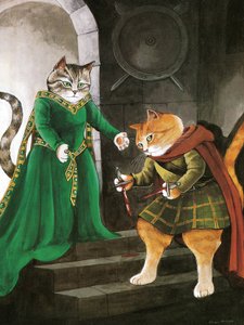 Ilustracja z Shakespeare Cats: Poster Book (wyd. 2016) autorstwa Susan Herbert