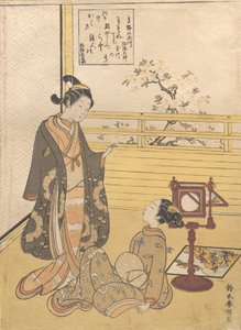 Nastoletni chłopiec i dziewczynka z widzem do obrazu Optique Nozoki-karakuri, Kobo Da..., ca. 1788. autorstwa Suzuki Harunobu