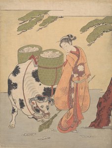 Kobieta zamiatająca listy miłosne, 1725-1770., 1725-1770. autorstwa Suzuki Harunobu