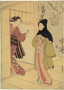 Wizyta wieczorna (parodia Junidana Soshi) autorstwa Suzuki Harunobu