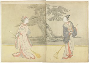 Druk kalendarzowy Meiwa 2 i mitate of the No_ Play Takasago, 1765 autorstwa Suzuki Harunobu