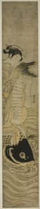 Kurtyzana ujeżdżająca karpia (parodia Daoist Immortal Kinko [chiń.: Qin Gao]) autorstwa Suzuki Harunobu