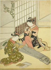 Zstępujące gęsi z mostów Koto (Kotoji no rakugan), z serii „Osiem widoków salonu (Zashiki hakkei)” autorstwa Suzuki Harunobu