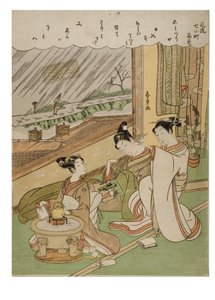 Fashionable 7 Komachis -Komachi Amagoi, ok. 1772-1773 (drewnodruk na papierze) autorstwa Suzuki Harunobu