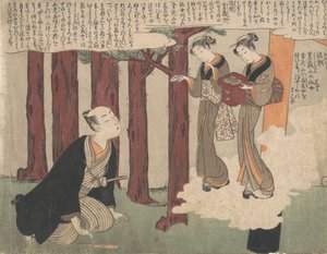 Pierwszy liść Shunga, Wspaniałe przygody miłosne Maneyemona, ca. 1769 r., ok. 1769 r. 1769. autorstwa Suzuki Harunobu