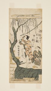 Fishing and Wind (kolorowy drzeworyt) autorstwa Suzuki Harunobu