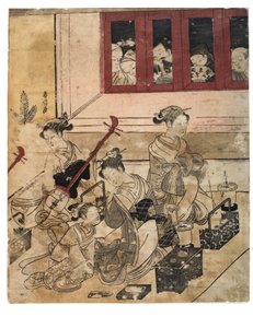 Cztery dziewczyny Yoshiwary w pokoju autorstwa Suzuki Harunobu