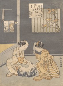 Fulling Cloth nad Jewel River Kinuta no Tamagawa, ca. 1768 r., ok. 1768 r. 1768. autorstwa Suzuki Harunobu