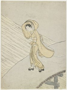 Mitate poematu Fujiwara no Teika "Przekraczając Sano", 1765 r. autorstwa Suzuki Harunobu