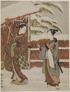 Mitat ze sceny ze sztuki Kabuki Kobieca wersja drzew z drzewami, ok. 1930 r. 1768 autorstwa Suzuki Harunobu