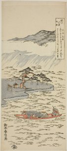 Nocny deszcz w Karasaki (Karasaki yau), z serii "Osiem widoków Omi (Omi hakkei no uchi)" autorstwa Suzuki Harunobu