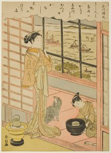 Wiersz r ludzie ponownie ls w Shinagawa (norma Shinagawa), z serii „Angielski fascio walk be views of Edo (furyu Osiem widoków Edo)” autorstwa Suzuki Harunobu