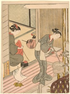 Powracające żagle wieszaka na ręczniki (Tenugui-kake no kihan), z serii „Osiem widoków salonu (Zashiki hakkei)” autorstwa Suzuki Harunobu