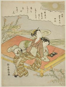 Ósmy miesiąc (Chushu), z serii „Popularne wersje nieśmiertelnych poetów w czterech porach roku (Fuzoku shiki kasen)” autorstwa Suzuki Harunobu