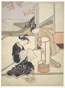 Te Eva Ning G Gow Of Andon: Zashiki Hakkei autorstwa Suzuki Harunobu