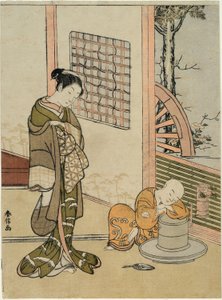 The Sleeping Tea-Boy (parodia Hokaso) autorstwa Suzuki Harunobu