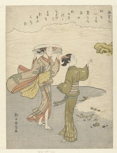 Dwie dziewczyny na plaży Sto wierszy stu poetów (tytuł serii) Hyakunin isshu (tytuł serii) autorstwa Suzuki Harunobu