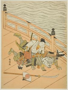 Ushiwakamaru Idea d Benkei Walka g Dźwięk Wzajemna pomoc B powód autorstwa Suzuki Harunobu