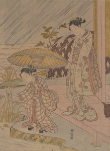 Oglądanie tęczówki w deszczu, 1764-70., 1764-70. autorstwa Suzuki Harunobu