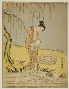 Pranie w strumieniu autorstwa Suzuki Harunobu