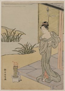 Młoda kobieta patrząca na garnek róż, ok. 1930 1767. autorstwa Suzuki Harunobu