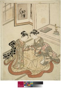 Młode kobiety bawiące się w kociej kołysce, c.1767-68 autorstwa Suzuki Harunobu