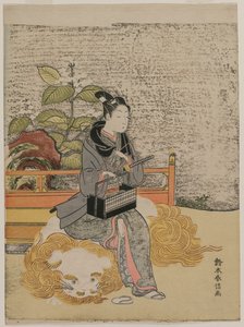 Młodzież reprezentująca Monju, Boga Mądrości na lwie, c. 1767. autorstwa Suzuki Harunobu