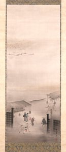 Yoshiwara And Shinagawa (atrament, kolor i złoto na jedwabiu) autorstwa Suzuki Kiitsu