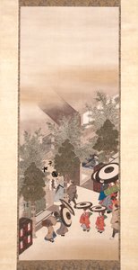 Yoshiwara And Shinagawa (atrament, kolor i złoto na jedwabiu) autorstwa Suzuki Kiitsu