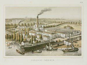 Fabryka tekstyliów, Carlsviks, Sztokholm, Szwecja, ok. 1840 (kolor lito)
