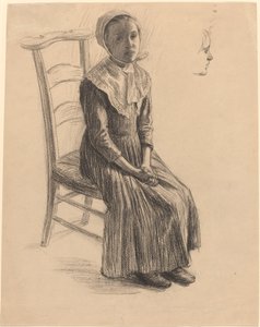 Siedząca dziewczyna w stroju chłopa autorstwa Swiss 19th Century