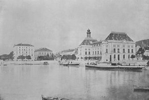 Neuchâtel, Le Port i Hotel des Postes (zdjęcie czarno-białe) autorstwa Swiss Photographer