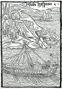 Przybycie Columbus Caravel na wyspę Hispaniola autorstwa Swiss School
