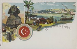 Sceny egipskie: Kair i jego cytadela oraz Sfinks (chromolitho) autorstwa Swiss School